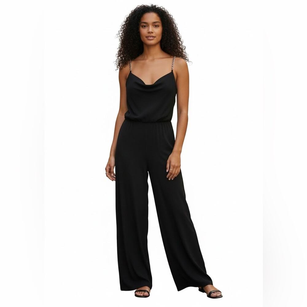 Jason Wu Womens L Emmett Black Cowl Neck Rhinestone Strap Jumpsuit NEW